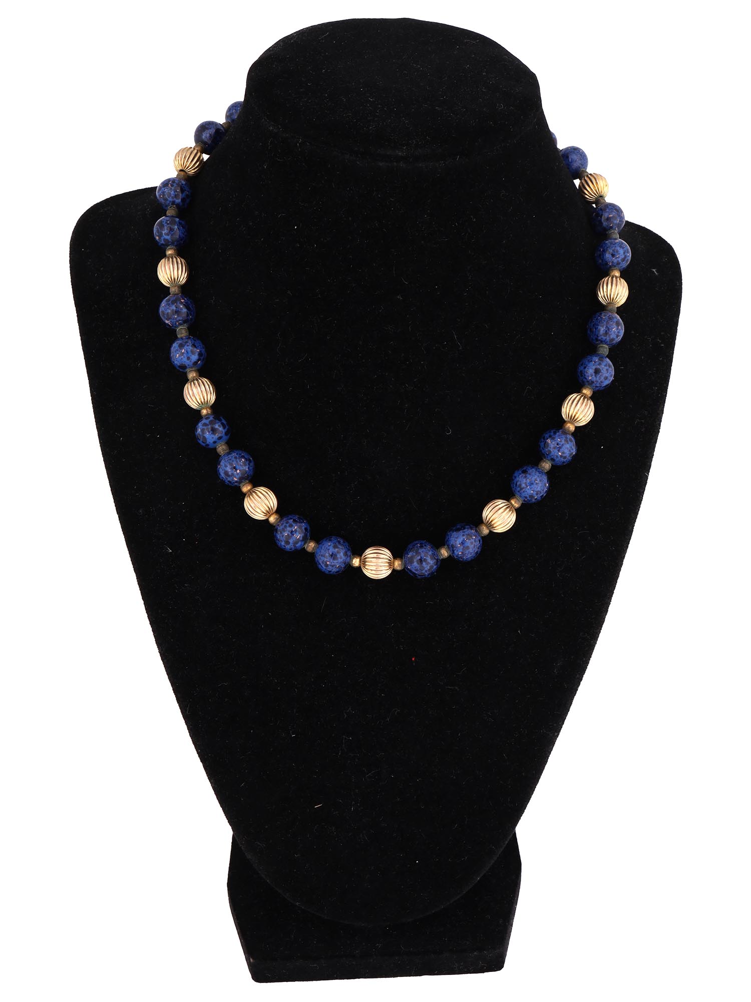 14K GOLD AND LAPIS LAZULI BEADED PRINCESS NECKLACE PIC-0